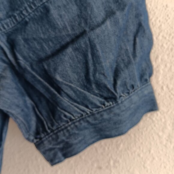 a.n.a Denim Womens U Neck Short Sleeve Blouse, Dark Wash Sz PM - Picture 7 of 8